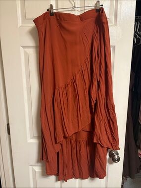 SHEIN Rust Orange Asymmetrical Ruffle Maxi Skirt
